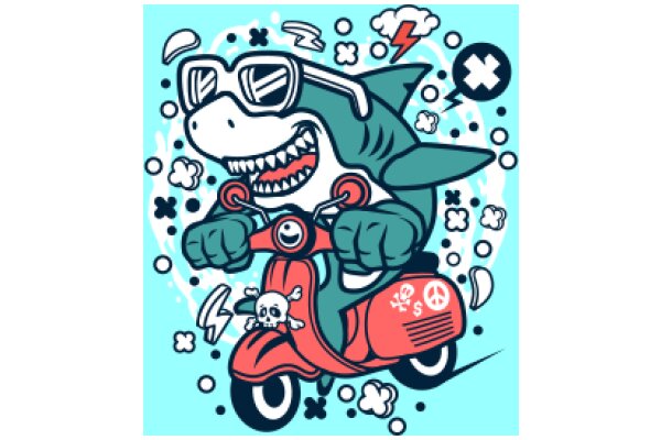 Vintage Pop Art: A Surfing Shark's Adventure