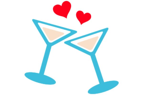 Two Blue Martini Glasses with a Red Heart Floating Above Them