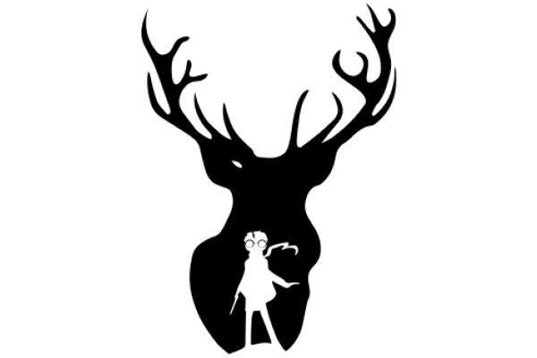 Silhouette of a Deer with a Human Silhouette Inside Its Head