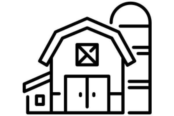 Simplistic Line Drawing of a Farmhouse with a Barn