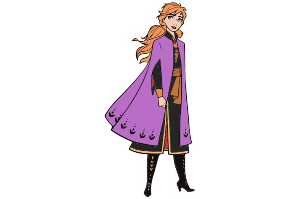 Stylish Animation: A Girl in a Purple Cloak and Black Boots