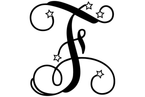 Stylized Letter 'T' with Star Accents and Swirl Design