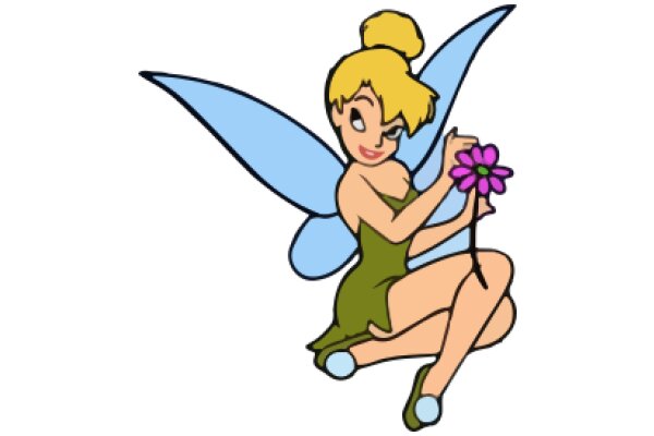 A Whimsical Encounter: A Cartoon Tinkerbell with a Flower