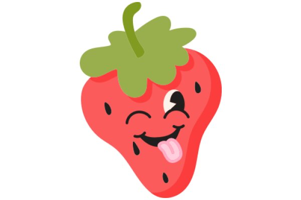 Delightful Illustration of a Happy Strawberry with a Green Leaf