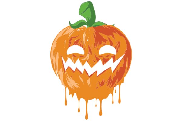 Halloween-themed illustration of a pumpkin with a spooky grin and dripping syrup.