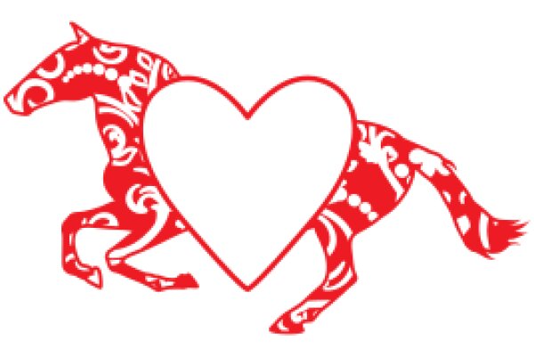 A Red and White Heart-Shaped Horse Silhouette