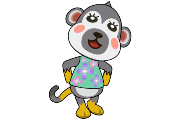 Adorable Cartoon Monkey with a Flowery Shirt and Yellow Shoes