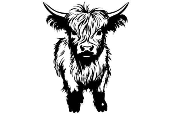 Stylized Illustration of a Long-Haired Bull with Horns