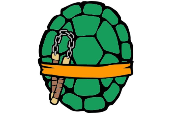 A Vibrant Illustration of a Green Turtle with a Chain and a Hook