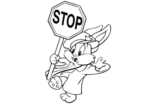 A Playful Scene: A Cartoon Bunny Holding a Stop Sign