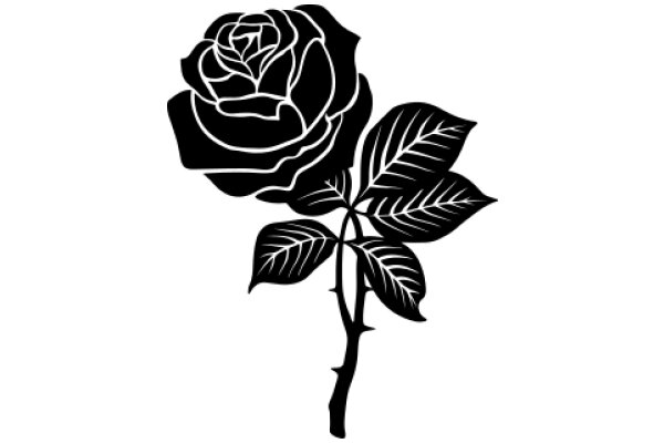 Floral Silhouette: A Rose and Its Leaves