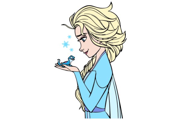 A Blonde Princess with a Blue Creature in Her Hand