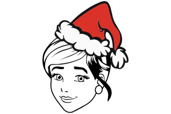 Stylish Holiday Greeting: A Chic Cartoon Character in a Festive Santa Hat