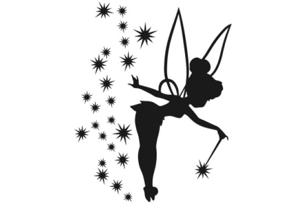 Silhouette of a Tinkerbell-like Figure Surrounded by Starbursts