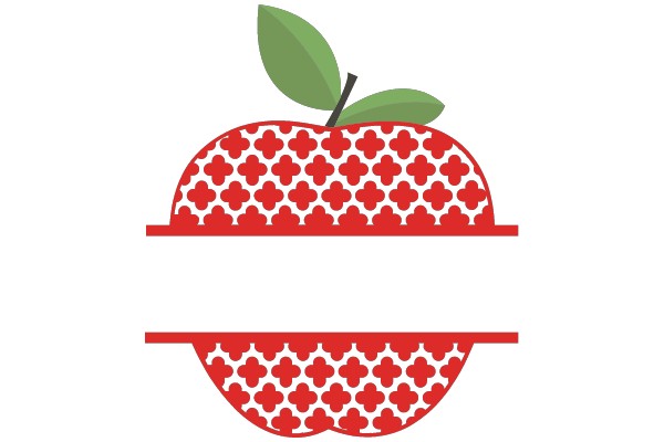 A Red Apple with a Green Leaf and a Floral Pattern