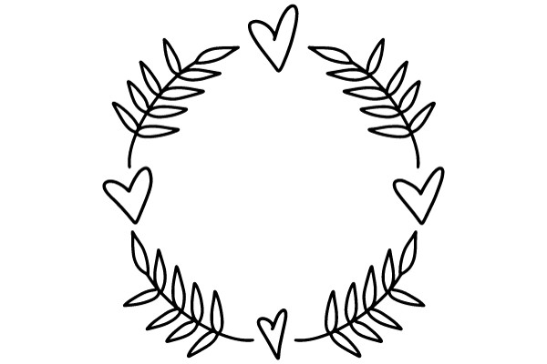 Hand-Drawn Art: A Circle of Hearts and Leaves