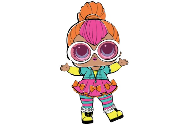 Vividly Styled Cartoon Character with Pink Hair and Pink Glasses