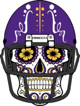 Vibrant Minnesota Vikings Skull Helmet with Purple and Yellow Designs