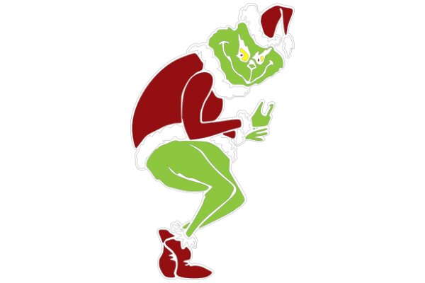 A Festive Christmas Character: A Green Goblin in a Santa Hat and Boots