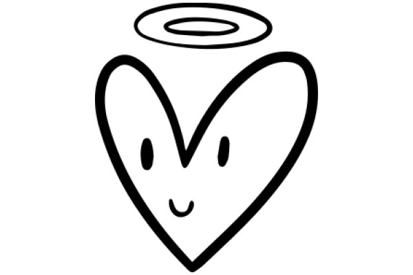 Simplistic Line Drawing of a Smiling Heart with a Halo