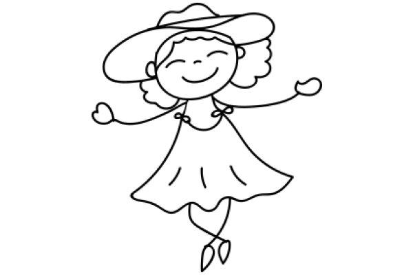 A Joyful Cartoon of a Woman in a Hat, Smiling and Waving