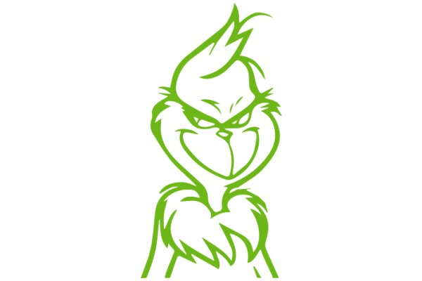 Vibrant Green Cartoon Character with Spiky Hair and a Mischievous Expression