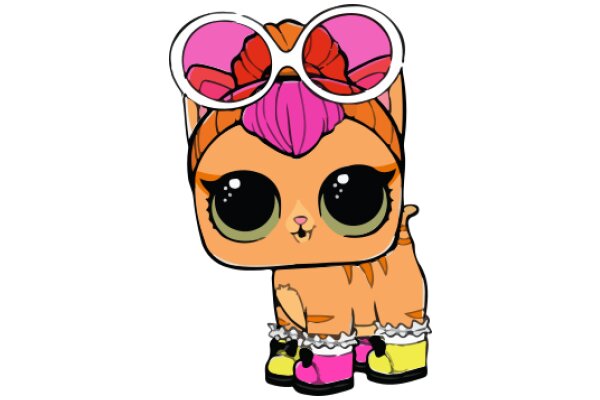 An Adorable Cartoon Cat with Pink Glasses and a Purple Bow