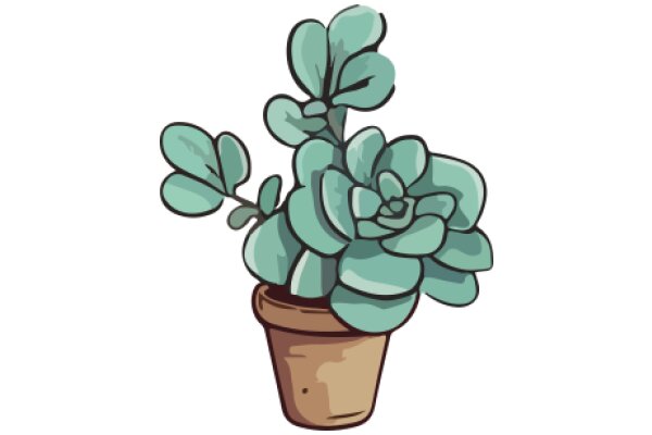 A Whimsical Illustration of a Potted Plant with Large, Round Leaves