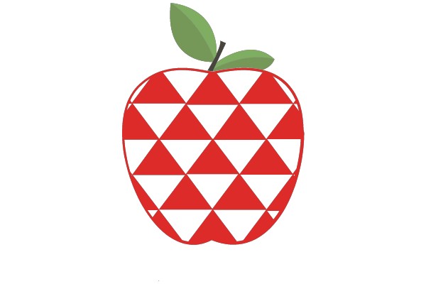 Vibrant Red Apple with a Green Leaf, Illustrated in a Stylized Pattern