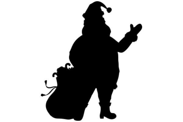 Silhouette of a Jovial Santa Claus with a Cane