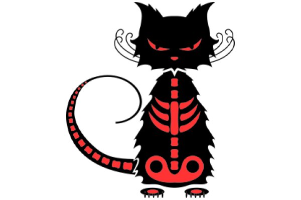 Stylized Black Cat with Red Accents and Red Eyes