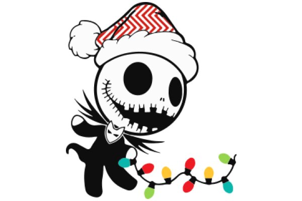 A Festive Holiday Greeting: A Skull with a Santa Hat and Christmas Lights