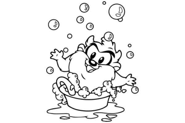 Whimsical Adventure: A Playful Cartoon of a Character in a Bubbly Bath