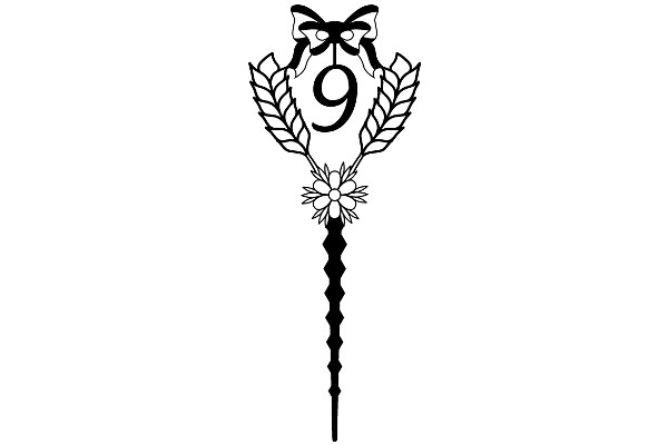 Stylized Number Nine with a Bow and Leaf Design