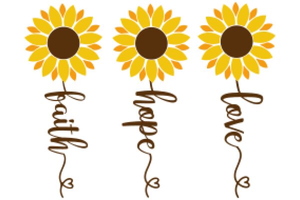 A Collection of Four Sunflowers, Each with a Different Word of Affirmation