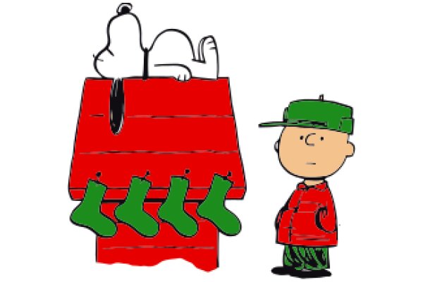 A Cartoon Christmas Scene with Snoopy and a Red Gift Box