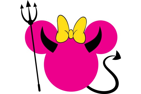 A Playful Pink Minion with a Yellow Bow and a Black Pitchfork