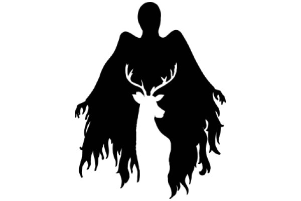 Silhouette of a Humanoid Figure with Angelic Wings and Antlers