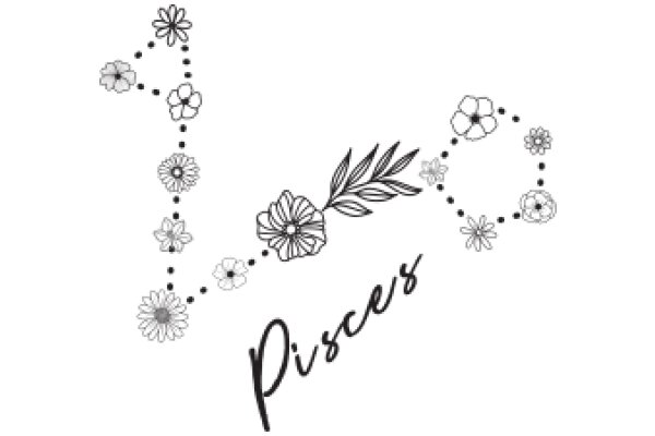 Whimsical Floral Design with the Word 'PISCES' in a Stylish Script