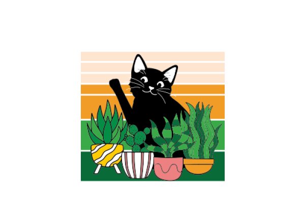 A Whimsical Garden Scene with a Cat