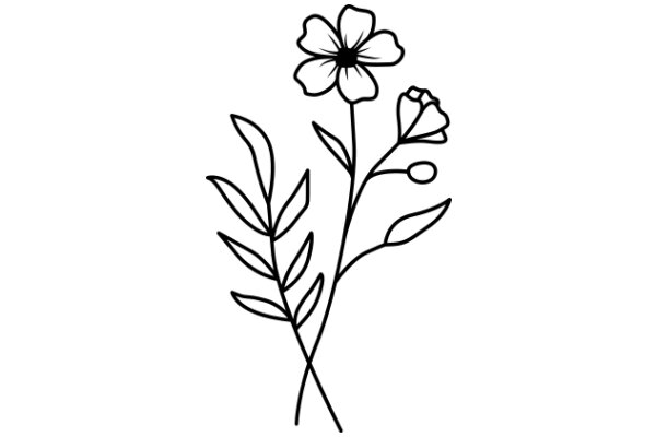 Simplistic Line Drawing of a Flower and Leaves