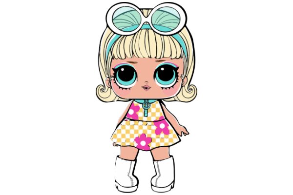 Stylish Cartoon Character with Blue Goggles and Pink Dress