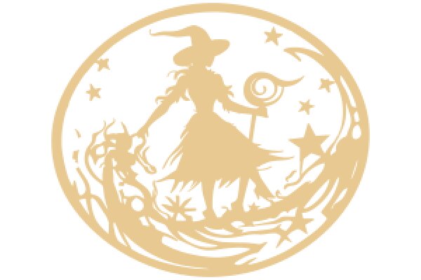 A Golden Illustration of a Witch on a Moonlit Night