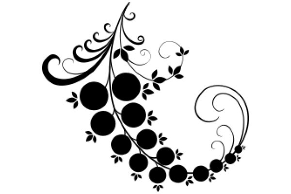 Stylized Floral Design with Swirls and Grapes