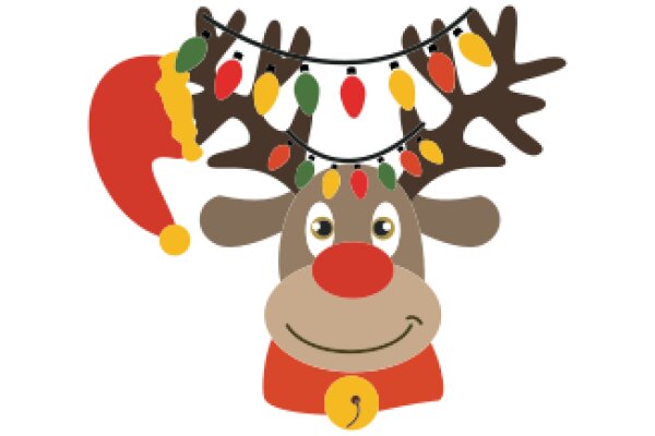 A Festive Reindeer with a Christmas Hat and Antlers