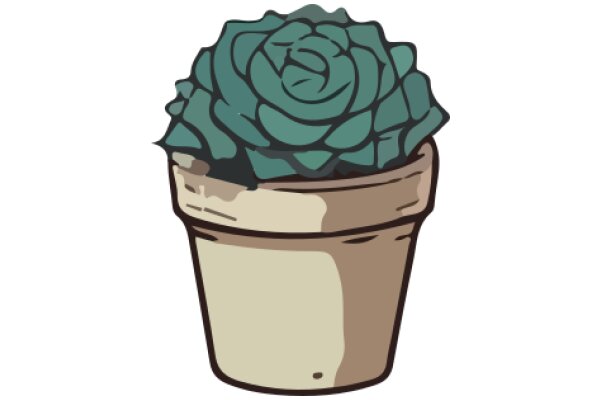 A Whimsical Illustration of a Potted Plant with a Spiral Pattern