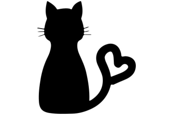 Silhouette of a Cat with a Heart-Shaped Tail