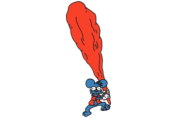 A Playful Cartoon of a Blue Mouse with a Red Rope