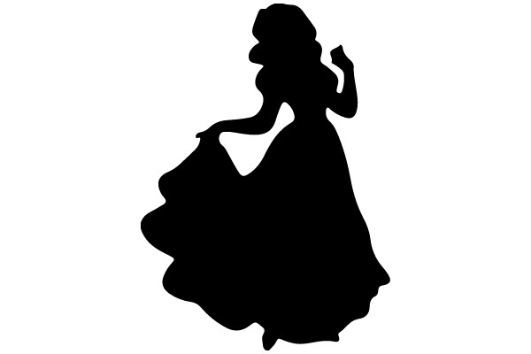 Silhouette of a Woman in a Dress, Holding a Fan