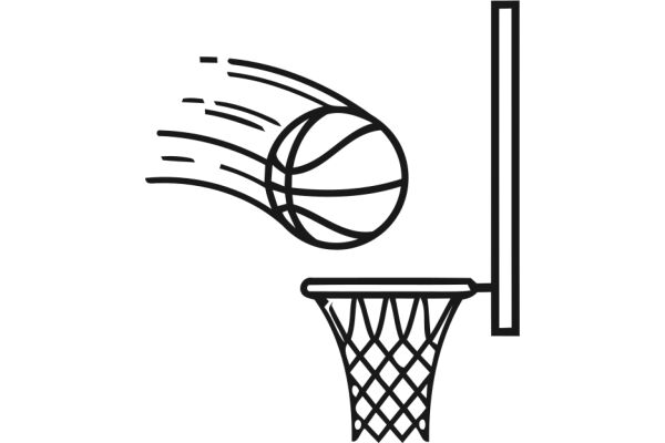 A Basketball in Motion, About to Enter a Basketball Hoop